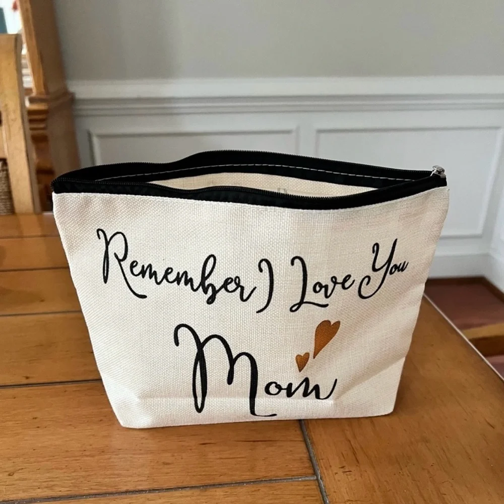 Cream and Black Linen Cosmetic Bag For Mom